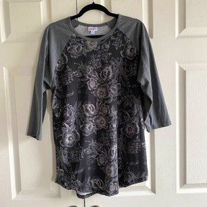 LulaRoe Randy Tee raglan top blk/gray floral